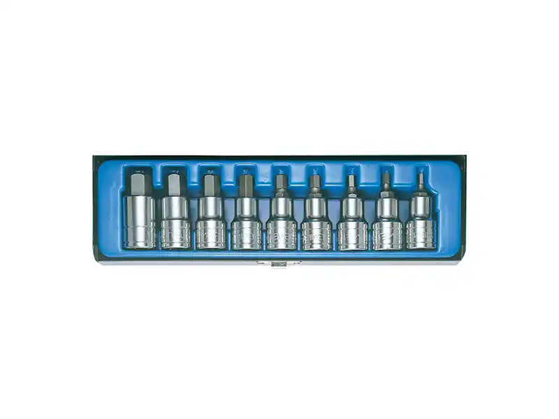 1/2" Dr. 9 pcs Hex Bit Socket Set, Metric