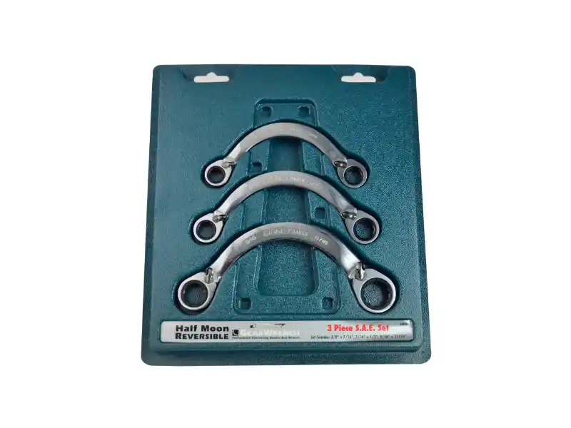 3 pcs Half Moon Reversible Ratchet Wrench Set, SAE