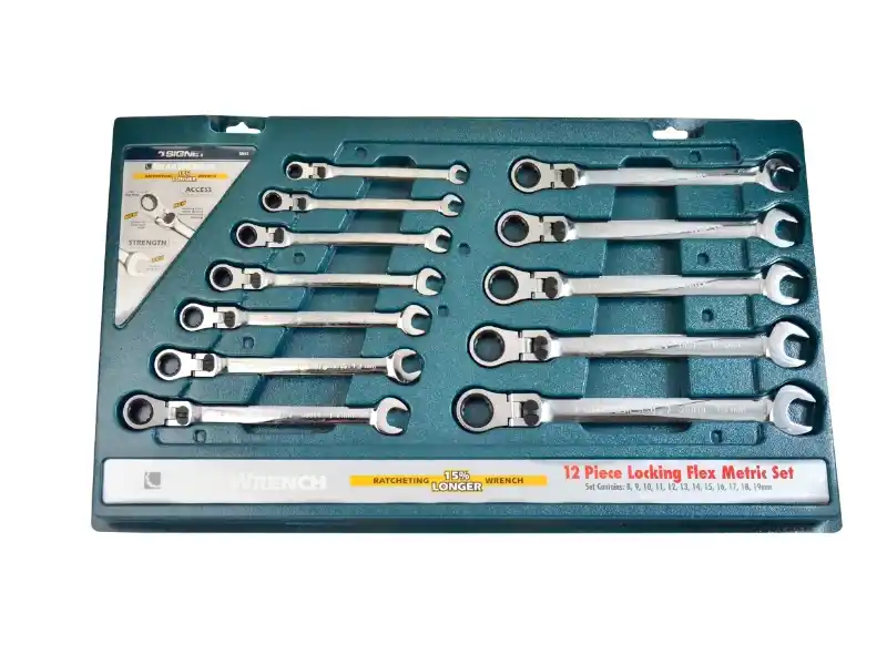 12 pcs Locking Flex Ratchet Wrench Set, Metric