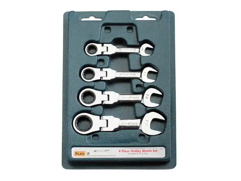 4 pcs Stubby Flex Ratchet Wrench Set, Metric