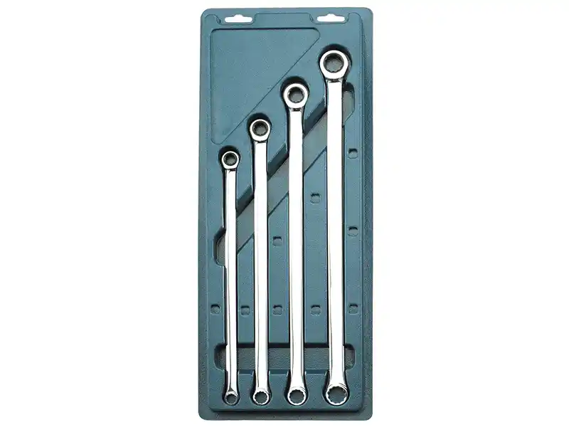 4 pcs Extra Long Double Ring Wrench & Ratchet Wrench Set, Metric